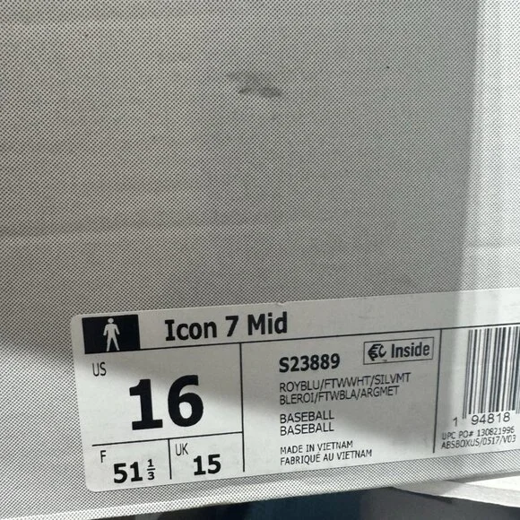 adidas Mens Icon 7 Mid Baseball Cleats Size 16 M - Picture 6 of 6